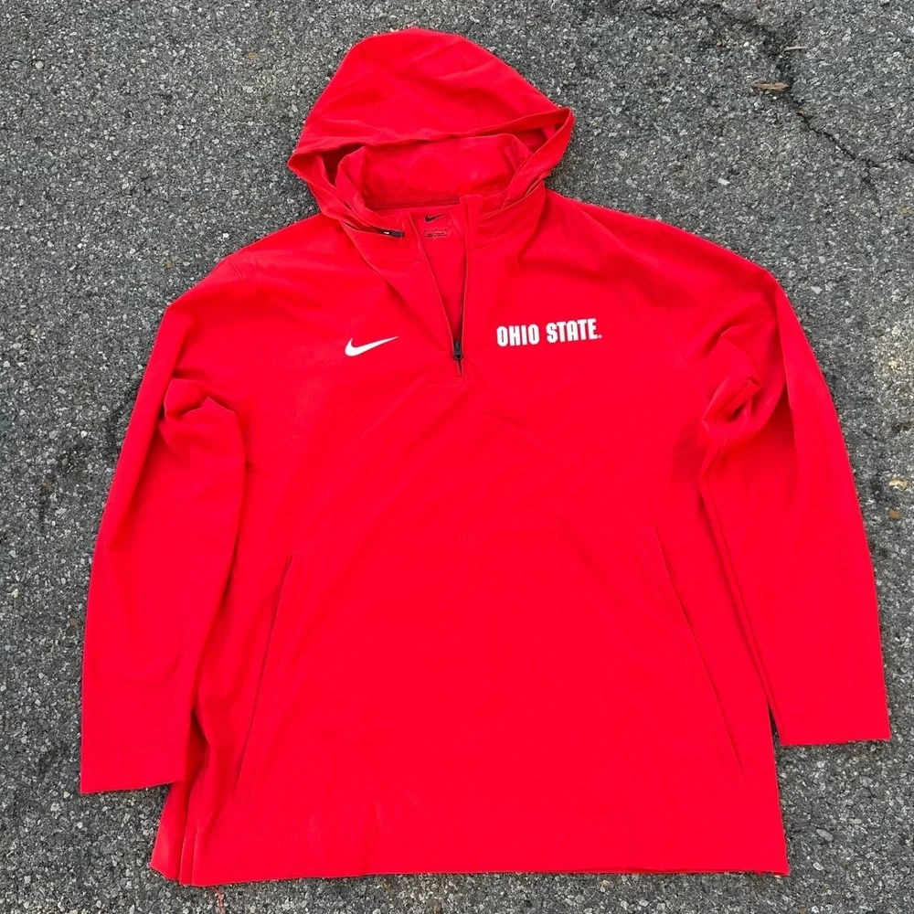 Nike Ohio State Buckeyes Mens XL Red Quarter Zip Hooded Windbreaker Jacket OSU